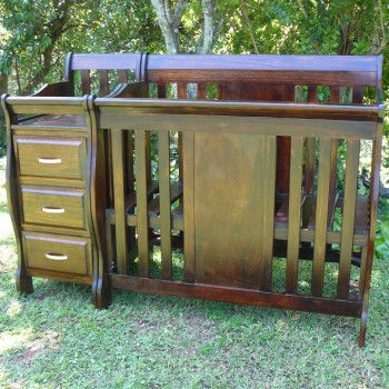 Solid wood cot and baby changing station with drawers