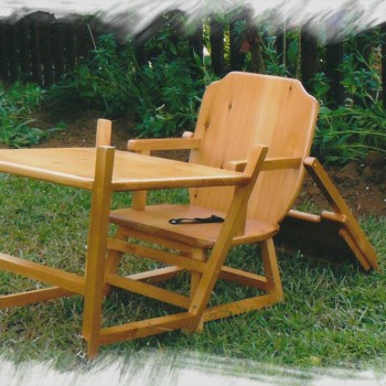 converted feeding table and chair in solid wood