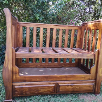 adjustable height solid wood cot with drawers for storage