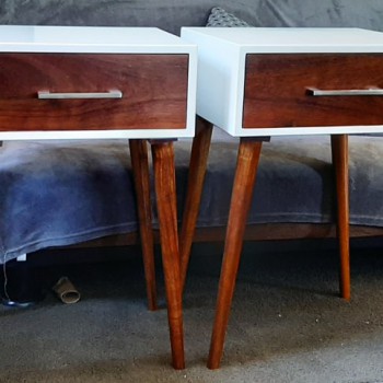 Modern pedestals in mixed media. Solid wood with drawer, funky and different