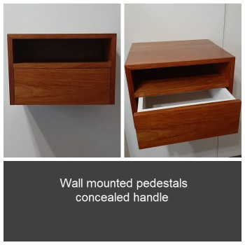 wal mounted pedestals in solid Kiaat with concealed handle