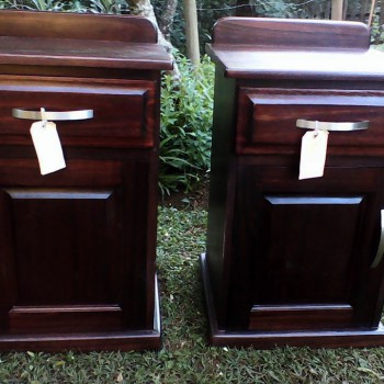 Solid stained saligna pedestals, one drawers and cupboard underneath. Timeless and beautifully crafted.
