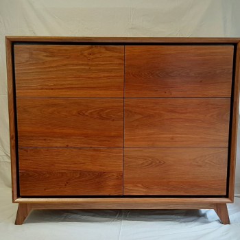Modern chest of drawers with unique recessed inlay and 6 large push to open drawers