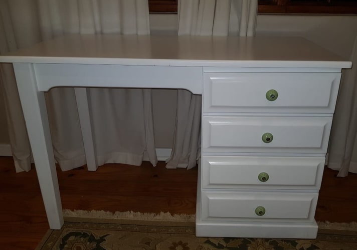 White desk with 4 drawers using antique handles