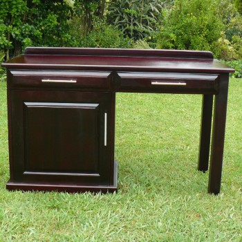 Modern writing desk with a large door and two slim drawers, solid stained Saligna
