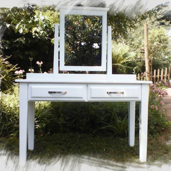 White dressing table, two drawers and mirror