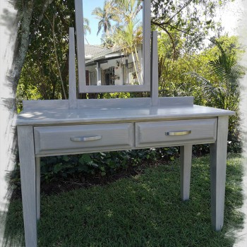 Modern painted dressing table, two drawers and large mirror