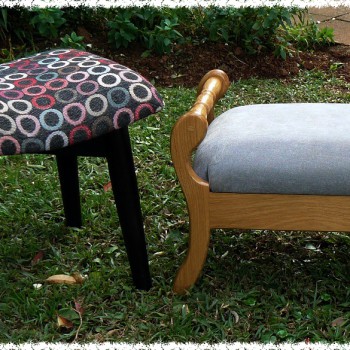 two styles of upholstered solid wood foot stool