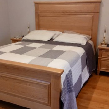 Panelled and beaded bedroom set of headboard and pedestal