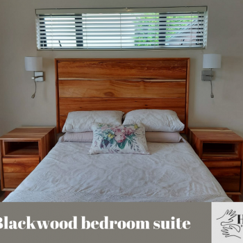 modern blackwood headboard and pedestal