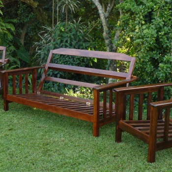 Stained saligna patio furniture, double seat and two single seater set