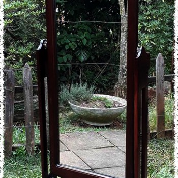 Dark stained solid wood cheval mirror, full length