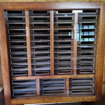 custom made solid wood cabinet for office with perspex inlay