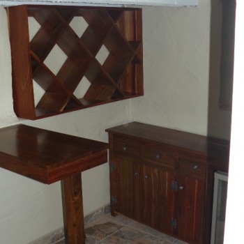 custom made bar with wall storage, bar and server cabinet in solid wood