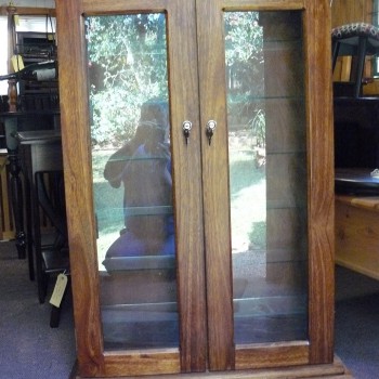 Stained Saligna DVD cabinet with glass door panels