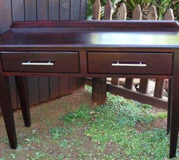 stained saligna sideboard, two drawers for smaller spaces