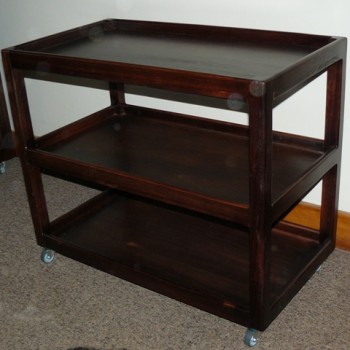 Solid wood three tier trolley on wheels