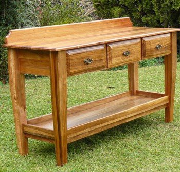 elegant kiaat sideboard with three drawers and display shelf