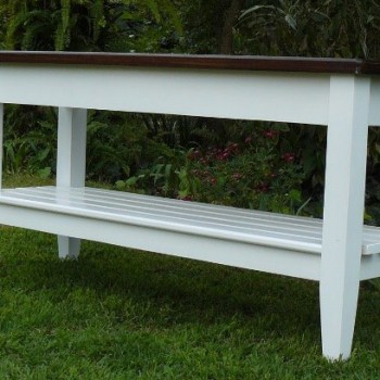 modern cottage style sideboard in white with stained saligna top