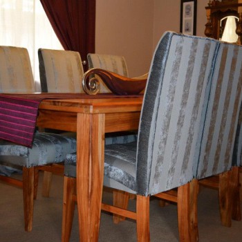 beautiful blackwood six seater dining room set with upholstered chairs