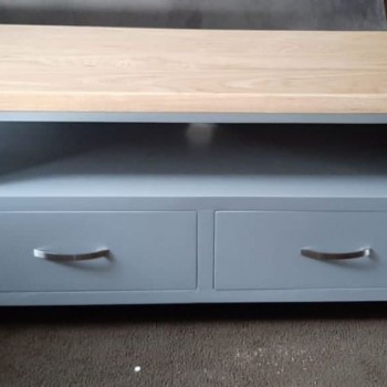 Oak topped white TV cabinet