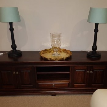 Dark stained solid wood TV cabinet