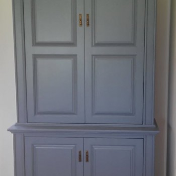 Country-style cupboards with panels, painted pine